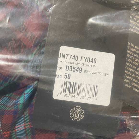ROBERTO CAVALLI Men’s Tartan Print Logo Long Sleeve  Shirt Size 50 (US Size 40) - Picture 3 of 15